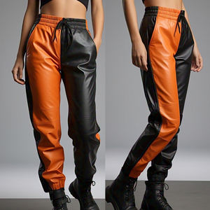 Pantalones de tubo de piel sintética de último diseño para mujer, ajuste Regular, cintura alta, invierno, negro, naranja, estilo callejero - Product Image 6