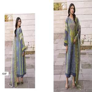 Women's Indian & Pakistani Clothing Casual & Traditional Daily Wear Trouser Suits on Lawn <b>Fabric</b> with <b>Net</b> - Product Image 3