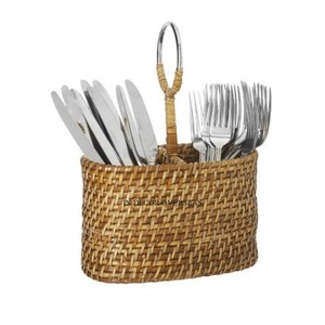 Ensemble de couverts en métal galvanisé de forme cylindrique, cuillères, couteaux, porte-couverts avec boîte de designer unique en rotin fabriquée en Inde - Product Image 5