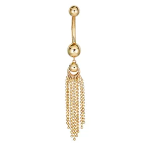 14kt Solid Yellow <b>Gold</b> With Silver Chain Dangle <b>Belly</b> <b>Ring</b> Solid <b>Gold</b> Tassel Chandelier <b>Belly</b> <b>Ring</b> Gift for Her - Product Image 3