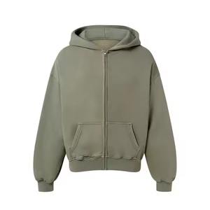 Sweat à capuche zippé décontracté pour hommes et femmes avec tissu respirant coupe surdimensionnée impression bouffante décoloration au soleil broderie en détresse lavage à l'acide - Product Image 3