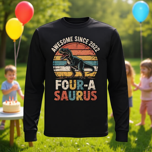 Maglietta a Maniche Lunghe con Dinosauro T-Rex per Bambini di 4 Anni, Personalizzabile per il 4° Compleanno, T-Shirt Promozionale - Product Image 3