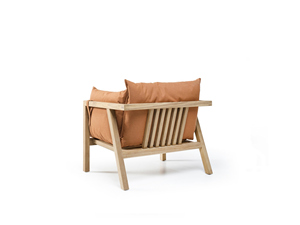 Juego de sofá de jardín moderno de madera de teca maciza resistente a la intemperie con cojín de tela de acabado Natural para uso en interiores/exteriores - Product Image 5