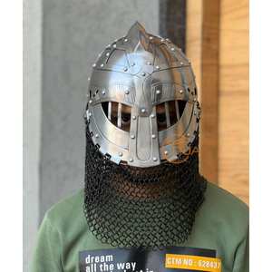Casco Medieval de Acero de Cruzado con Cuello de Malla de Cadena, Protector Facial de Caballero Vikingo, Armadura para Disfraces - Product Image 6