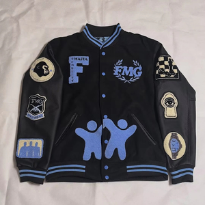 Chaqueta Universitaria Personalizada con Logotipo Bordado, Mangas de Cuero, Chaqueta Universitaria de Lana con Letras, Chaqueta de Béisbol para Hombre, Chaqueta Universitaria para Hombre - Product Image 1