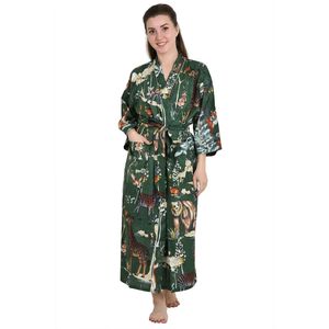 Boho Style Floral Kimono Pure Cotton Bathrobe with <b>Cardigan</b> Design Fashionable <b>Spring</b> and Summer Robe De Chambre - Product Image 1