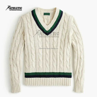 Desain Atletis Kardigan Rajut Bergaris Musim Dingin Lengan Panjang Pullover Sweater Wol ODM untuk Pria