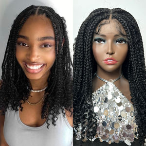 <span class=keywords><strong>Jennifer</strong></span> Court Avec Des Boucles Fermeture En Dentelle Perruques Courtes Tressées Perruques Pour Les Femmes Noires Boîte Tresse Perruque Couleur 99J - Product Image 3