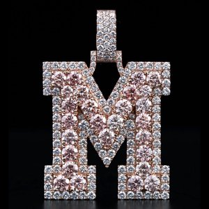Tùy chỉnh ban đầu thư <span class=keywords><strong>M</strong></span> <span class=keywords><strong>M</strong></span>ặt dây chuyền | 925 Sterling Silver Rose Gold Plated | Iced out vvs moissanite hip hop đồ trang <span class=keywords><strong>s</strong></span>ức - Product Image 1