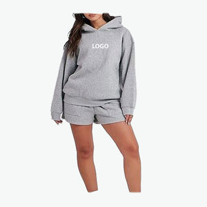 Conjunto de sudadera con capucha y pantalones cortos de punto sólido por encima de la rodilla informal para mujer diseño personalizado 2025 - Product Image 3