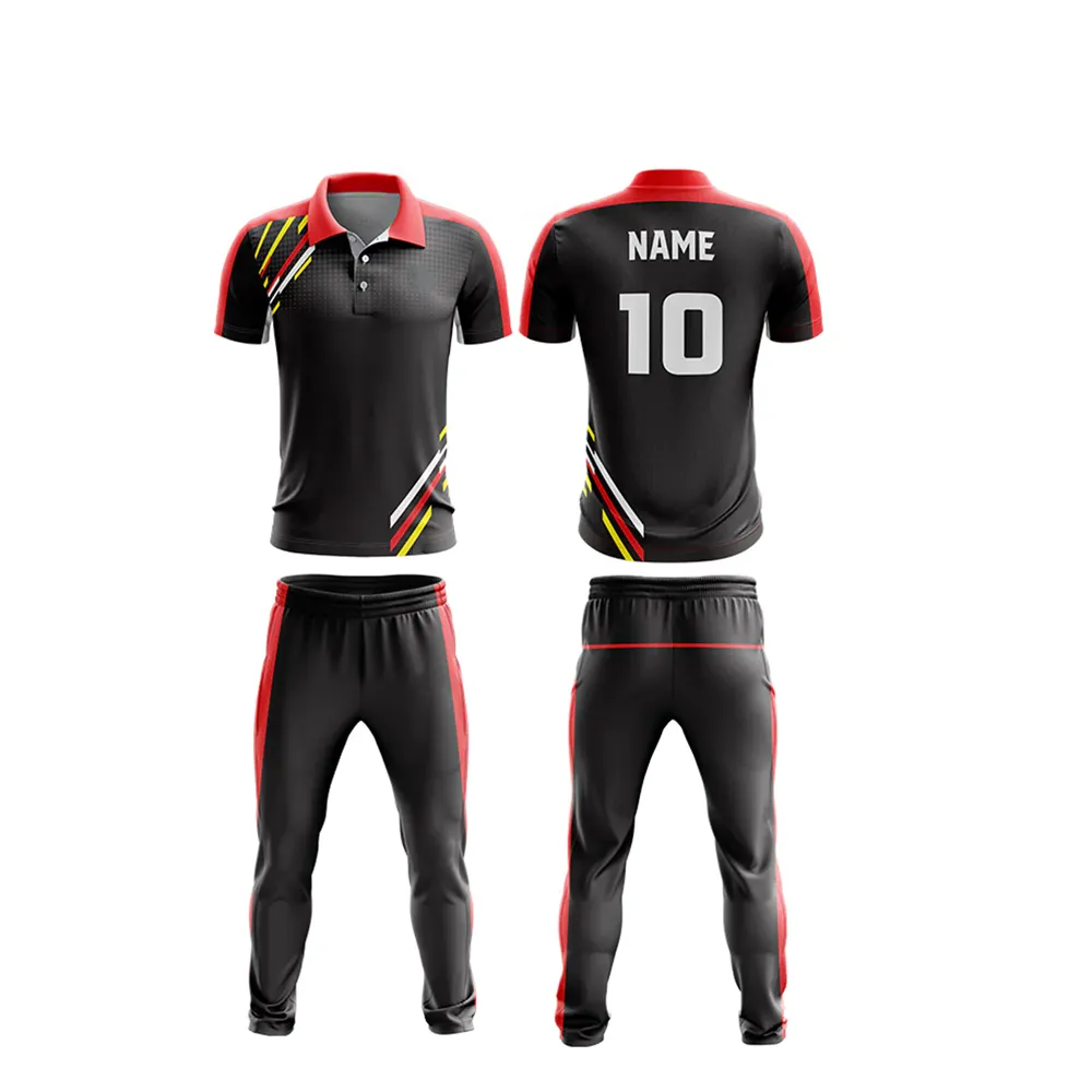 2024 Hochwertige individuelle neue Design Cricket-Anzug Sublimationsdruck 100% Polyester Cricket-Anzüge