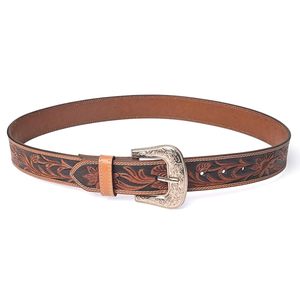 Cinturón de rodeo de cuero genuino vintage en relieve con hebilla de aleación de acabado antiguo - Product Image 1