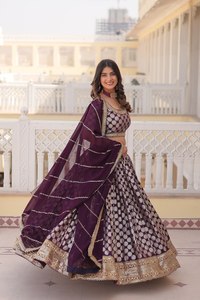 Pure Dyable Viscose Jacquard brodé paillettes longue mode Style indien et pakistanais fête de mariage Festival Lehenga Choli - Product Image 4