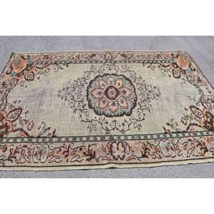 Tapis Turc Vintage 5.7 X 8.7ft Vert Orange Patchwork Motif Fait Main Laine Viscose Rectangulaire Couloir Style Latex pour Adolescents - Product Image 3