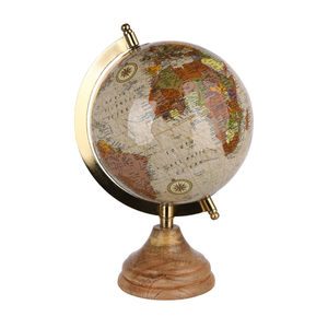 Globe en papier décoratif antique Base en bois Finition vintage Carte du monde Structure intérieure éducative Modèle en métal pour la géographie - Product Image 1