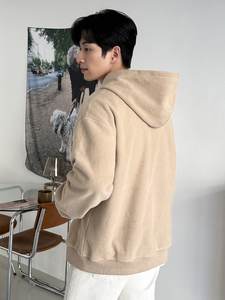 Sudadera con capucha de 100% algodón polar de 350g para hombres con bordado personalizado logotipo personalizado patrón sólido ajuste cómodo para el invierno - Product Image 5