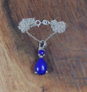 Pendentif classique fait main 925 bijoux en argent massif pour femmes 925 argent Sterling Lapis pierres précieuses Style Boho pendentif cadeau soeur - Product Image 5