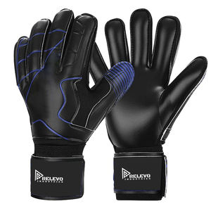 Gants de gardien de but de football en cuir noir et bleu avec logo personnalisé, protection des doigts réglable, logo personnalisé professionnel - Product Image 1