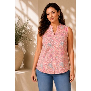 Camiseta sin mangas para mujer - Nawabiyat Dilruba con estampado floral de melocotón hecho a mano - Product Image 6