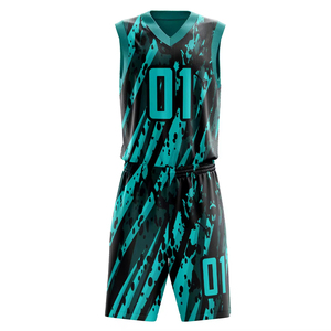 Conjunto de camiseta de baloncesto para hombre, uniforme deportivo sublimado con gradiente blanco y azul, sin mangas, cuello en V, absorbe la humedad, 100% poliéster - Product Image 5