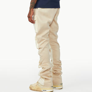 Pantalones acampanados lavados con bolsillos personalizados con estilo para hombre, múltiples bolsillos con cremallera, pantalones Cargo acampanados apilados con contraste de colores para hombre - Product Image 6