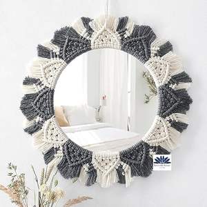 Espejo colgante de pared redondo de macramé DE ARTE bohemio de lujo moderno diseño hecho a mano para decoración de boda, hogar y fiesta - Product Image 4