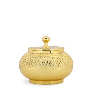 Brûleur d'encens arabe Bakhoor texturé doré de luxe avec couvercle orné en métal pour le Ramadan Majlis et l'usage domestique au Moyen-Orient - Product Image 2