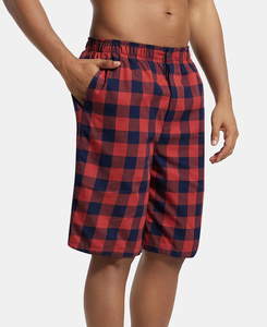 Shorts Bermuda à carreaux pour homme, rouge marine, en coton, décontractés, taille élastique - Product Image 6