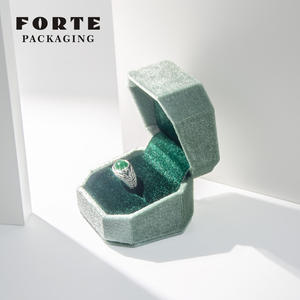 FORTE Velvet Octogonal Engage ring box Collection de bijoux Vintage Blue Vert foncé Vert menthe Marine petite boîte à bagues - Product Image 4
