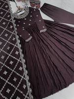 Robe Anarkali Indienne Ethnique Décontractée pour Femme Prête à Porter en Georgette Imprimé Floral avec Volants Complets