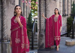Traje de trabajo semisentado de georgette suave con bordado, nuevo diseño elegante de salwar kameez para mujer, exportación Dhwaja, India y Pakistán - Product Image 4