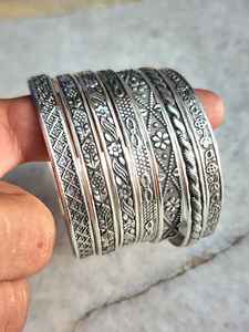 925 Sterling Silver Plated 7 of <b>Set</b> Flower Texture Vintage Bahamian Bangle Stackable Bracelet Women Fashion Jewelry Wholesale - Product Image 5
