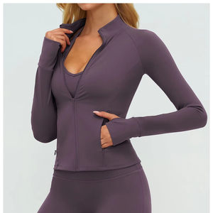 Vêtement de sport pour femmes respirant avec logo personnalisé sur le devant, veste à manches longues entièrement zippée, vêtements de yoga actifs, haut de sport - Product Image 2