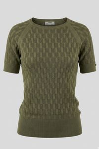 Blusa de Punto Trenzado para Mujer, Textura Suave, Cuello Barco, Manga Corta, Estilo Casual, Elegante, Corte Ajustado - Product Image 5
