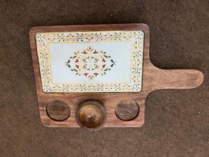 Plat de service en émail couleur bois - Forme carrée écologique pour les fêtes, les plats ethniques, la décoration authentique de la maison, parfait pour les entreprises - Product Image 3