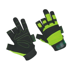 Guantes de trabajo de cuero de neopreno personalizados Guantes de agarre mecánicos antideslizantes de tres medios dedos para construcción Motociclismo y Pesca - Product Image 1