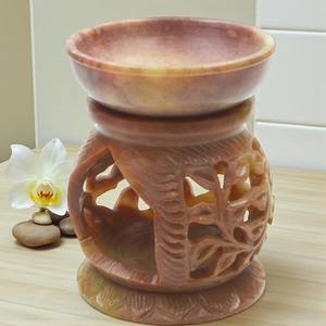 Brûleur à huile pour bougies chauffe-plat en pierre ollaire naturelle |   Décoration d'intérieur artisanale en pierre |   Relaxation et aromathérapie |   Vente en gros - Product Image 1