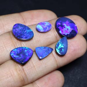 Lot de 6 opales doubles naturelles australiennes bleues, forme fantaisie, 10x7mm-16x13mm, 25 carats, pour la fabrication de bijoux, cadeau Zubair - Product Image 2