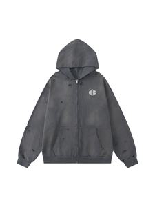 Sweat à capuche zippé surdimensionné pour homme, en molleton bouclette 400 g/m², délavé effet soleil, vintage, avec logo personnalisé, qualité supérieure, fournisseur OEM - Product Image 4