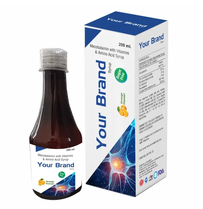 Diskon besar label pribadi Mecobalamin L lisin sirup cairan 200 ml botol dengan harga terbaik dari eksportir India