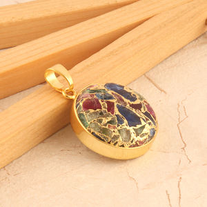 Colgante redondo chapado en oro de 24k para fabricación de joyas, collar único de cobre, turquesa, mohave, novedad - Product Image 3