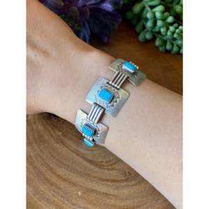 Ethnic Style Navajo Handmade Sleeping Beauty Turquoise & Sterling Silver Link <b>Bracelet</b> - Product Image 2