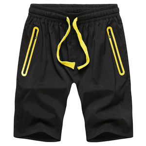Pantalones Cortos Bermuda Deportivos Casuales para Hombre, Negros, de Secado Rápido, Tejidos en Poliéster, con Cordón Amarillo y Bolsillos con Cremallera, Cintura Media - Product Image 2