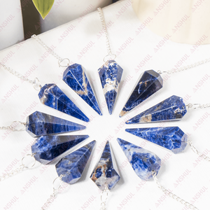 Péndulo de Radiestesia de Cristal de Sodalita Natural al por Mayor, Pulido a Mano, Grabado y Tallado, con Cadena de Cuentas, Ecológico, para Feng Shui - Product Image 1