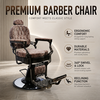 Fauteuil de Barbier Hydraulique Vintage Professionnel en Cuir PU Inclinable pour Salon de Coiffure, Chaise de Coupe de Cheveux Robuste en Bronze
