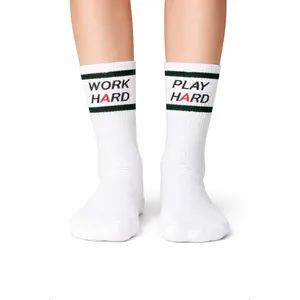 Customizable Logo Work Hard Play Hard Printed Ankle-High Sports <b>Socks</b> Comfortable Breathable for Cycling Digital Printing Crew - Product Image 1