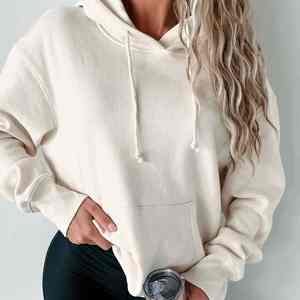 Women's Casual Oversize <b>Hoodie</b> <b>Velour</b> 100% Cotton Long Heavyweight 380g Thick Warm Sweatshirt - Product Image 2
