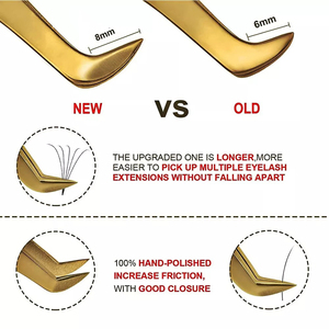 Pinzas para pestañas con agarre de diamante de 75 grados, pinzas para pestañas de oro rosa con plasma brillante, pinzas para extensión de pestañas con punta de fibra con logotipo privado - Product Image 2