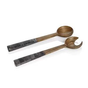 Mango de resina Acacia Acabado de madera Mezcla y cocina Ensalada Servidor plano o cucharas para servir Cubiertos Juego de vajilla - Product Image 3
