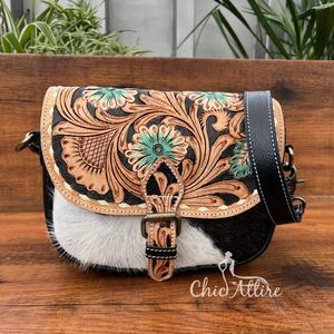 2025 luxe mode Original usiné à la main selle sac à main nouveau Design Floral véritable cuir de vachette véritable sac à bandoulière pour les femmes - Product Image 1